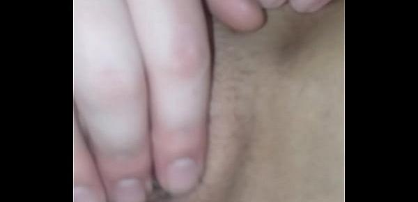 My wife playing with her wet pussy waiting for our 19 year olds sex slave to come dick her down while I Spit on her already wet pussy and make it sloppy wet